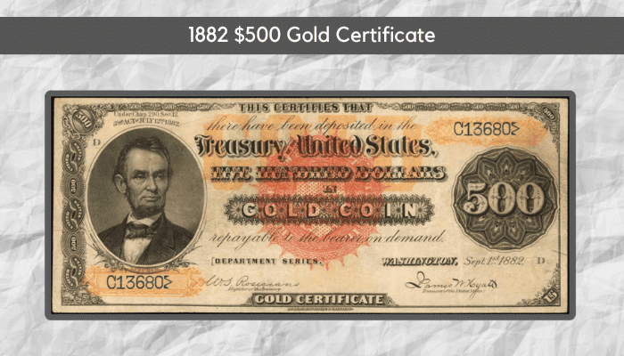 1882 $500 Gold Certificate