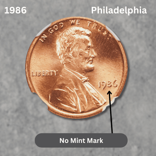 The 1986 Memorial Lincoln Penny - No Mint Mark (Minted in Philadelphia)