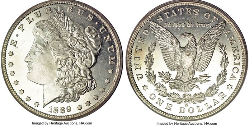 1889 Silver Dollar Value - 1889-S with grade MS65
